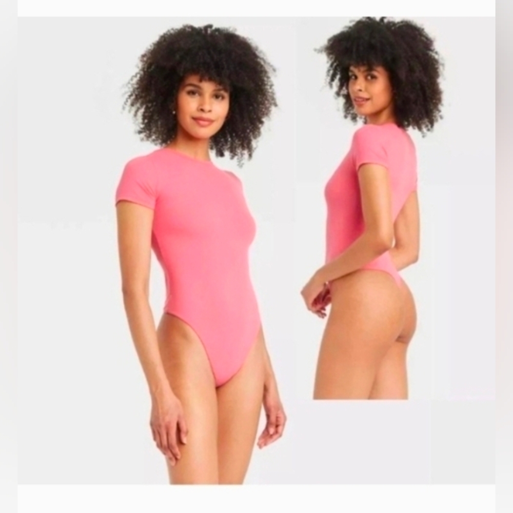 Auden Women's Luxe Stretch Thong Bodysuit Coral Pink Size S